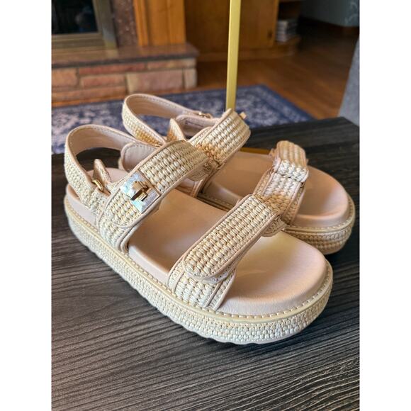 Steve Madden Bigmona Natural Raffia Platform Sandals Sz. 9 - Picture 1 of 9